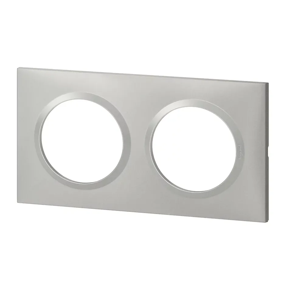 Plaque de finition 2 postes Legrand Dooxie 6 008 52 coloris aluminium l.158 x P.10 x H.87 mm