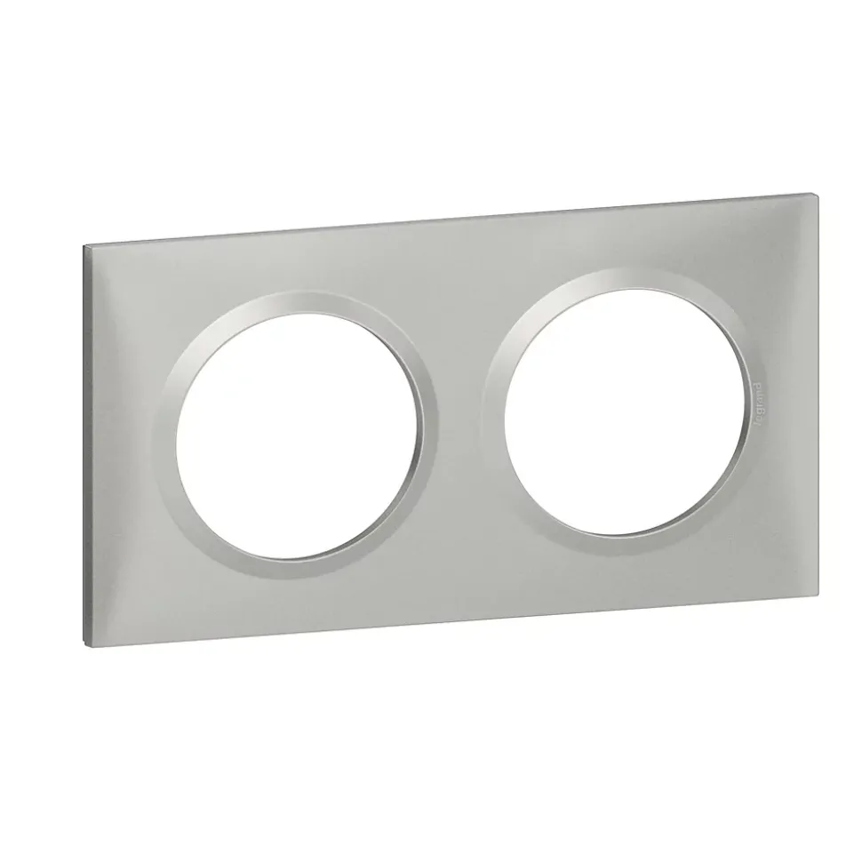 Plaque de finition 2 postes Legrand Dooxie 6 008 52 coloris aluminium l.158 x P.10 x H.87 mm