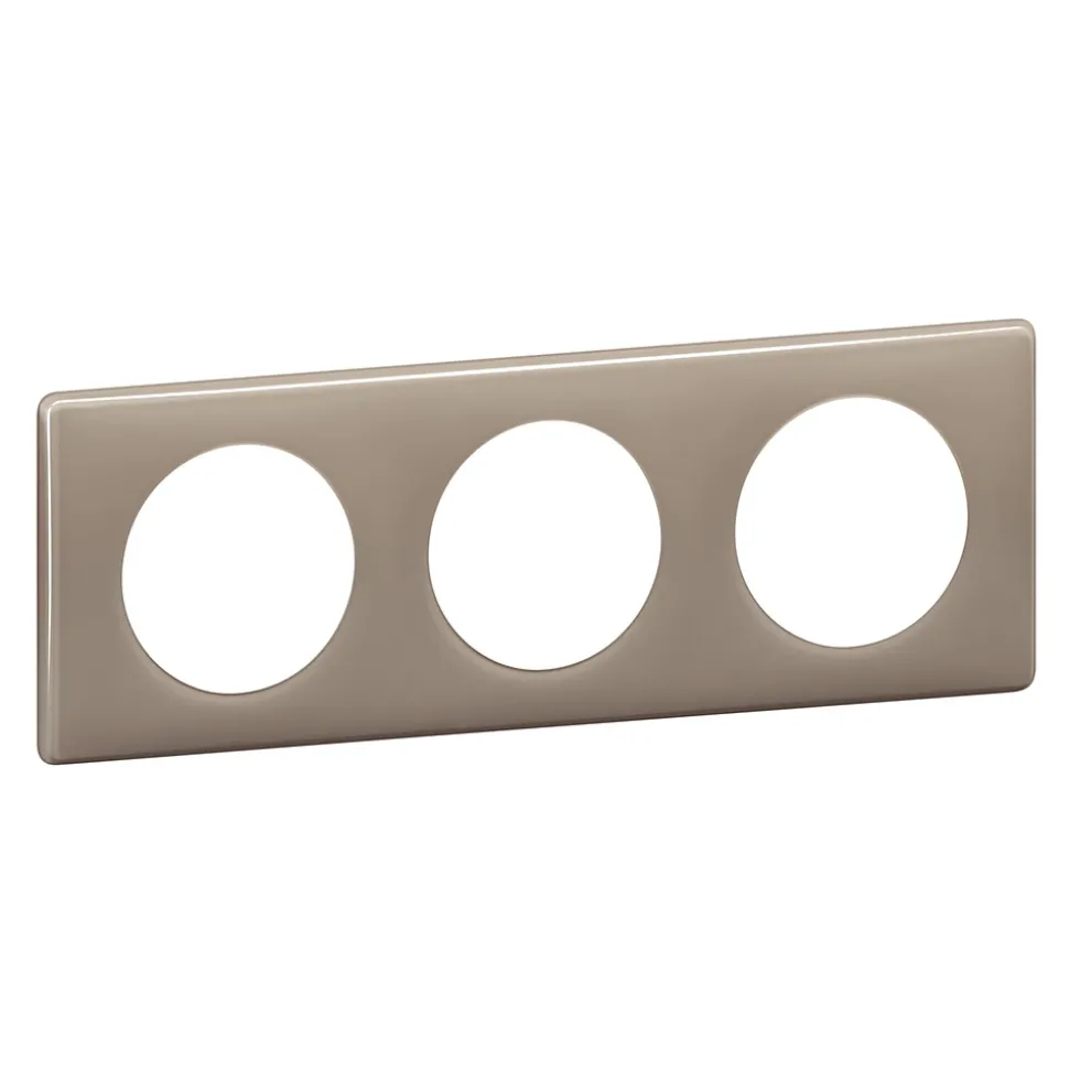 Plaque de finition 3 postes Legrand Céliane 0 988 25 coloris laqué galet l.232 x P.8,5 x H.82 mm
