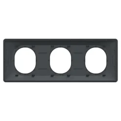 Plaque de finition 3 postes Schneider Electric Ovalis S340706E coloris anthracite avec liseré laiton l.229 x P.10 x H.87 mm