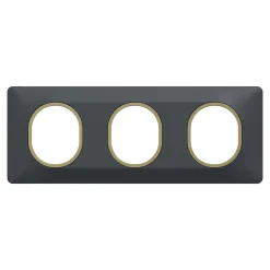 Plaque de finition 3 postes Schneider Electric Ovalis S340706E coloris anthracite avec liseré laiton l.229 x P.10 x H.87 mm