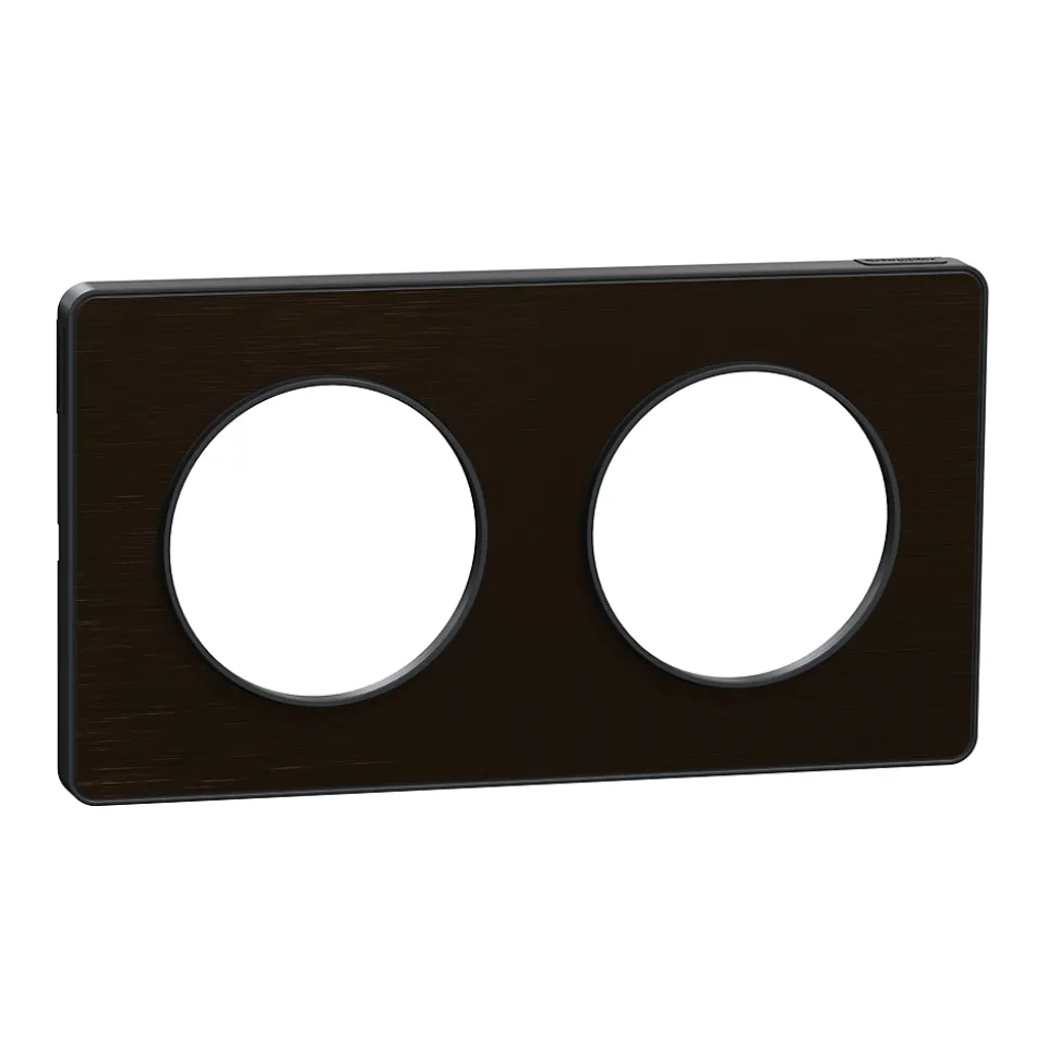 Plaque de finition 2 postes Schneider Electric Odace Touch S540804L coloris bronze avec liseré anthracite l.156 x P.10 x H.85 mm