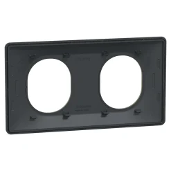 Plaque de finition 2 postes Schneider Electric Ovalis S340704E coloris anthracite avec liseré laiton l.158 x P.10 x H.87 mm