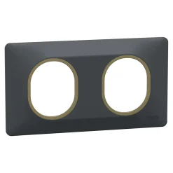 Plaque de finition 2 postes Schneider Electric Ovalis S340704E coloris anthracite avec liseré laiton l.158 x P.10 x H.87 mm