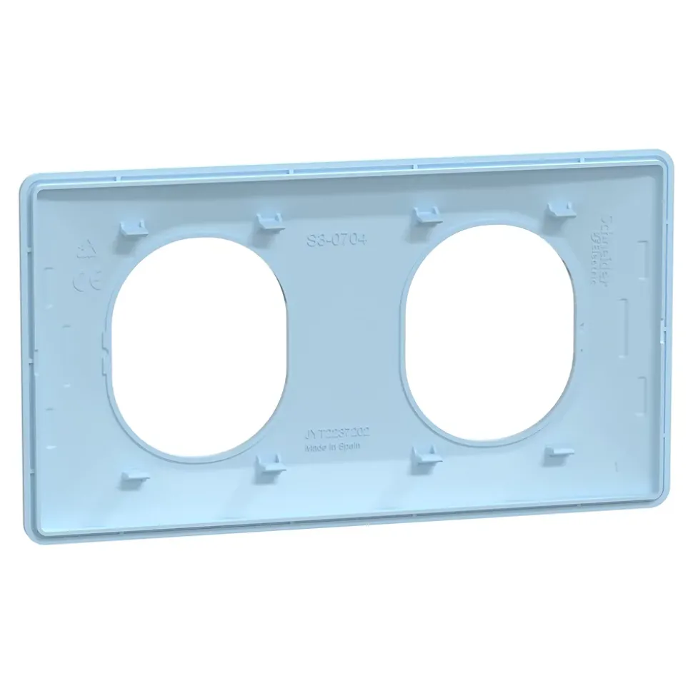 Plaque de finition 2 postes Schneider Electric Ovalis S320704C coloris bleu azurin l.158 x P.10 x H.87 mm