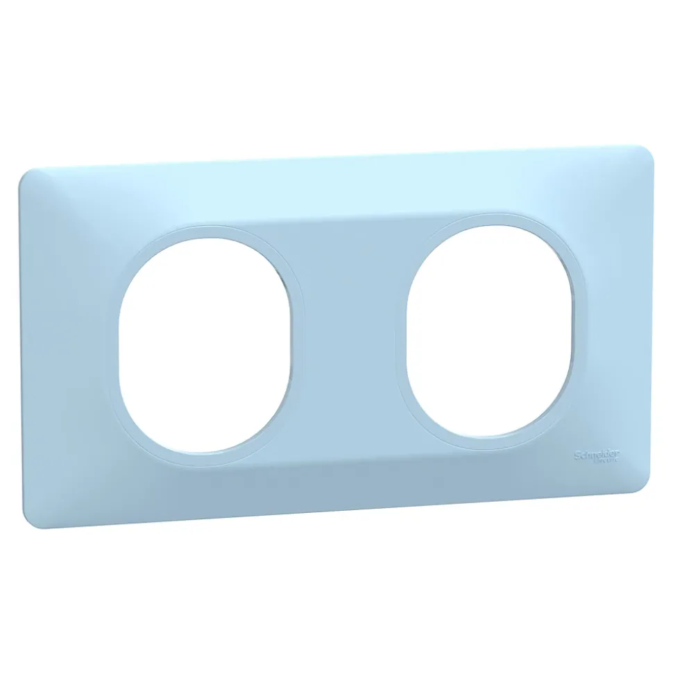 Plaque de finition 2 postes Schneider Electric Ovalis S320704C coloris bleu azurin l.158 x P.10 x H.87 mm