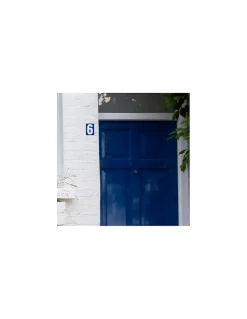 Plaque de signalisation 6, marquage blanc sur fond bleu, panneau PVC adhésif, 65x90mm - THIRARD