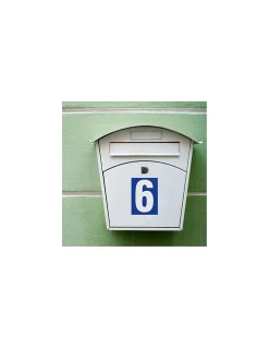 Plaque de signalisation 6, marquage blanc sur fond bleu, panneau PVC adhésif, 65x90mm - THIRARD