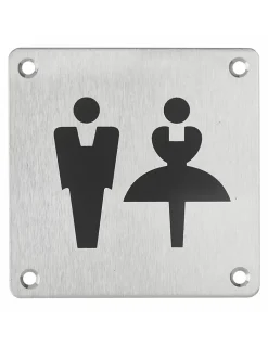 Plaque de signalisation WC Mixte , à visser, inox brossé, marquage noir, 100x100mm - THIRARD
