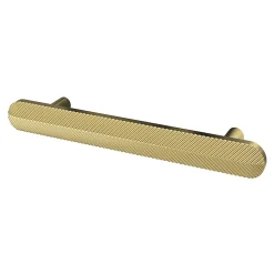 Poignée de meuble arrondi GoodHome Garlan aluminium effet laiton satin doré l.136mm x l.15mm x H. 27mm entraxe 96mm