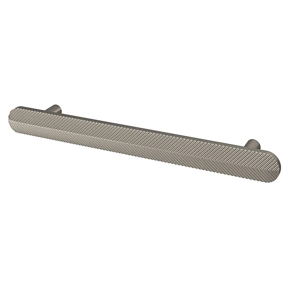 Poignée de meuble arrondi GoodHome Garlan aluminium effet nickel satin gris l.168mm x l.15mm x H. 27mm entraxe 128mm
