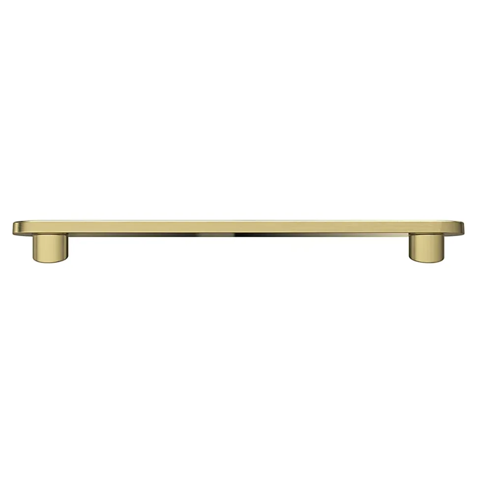 Poignée de meuble arrondi GoodHome Minzh aluminium effet laiton satin doré l.153mm x l.25mm x H. 16mm entraxe 128mm