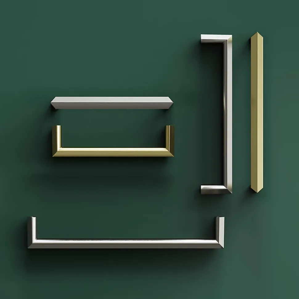 Poignée de meuble Droit GoodHome Keri effet laiton satin doré l.138mm x l.11mm x H. 27mm entraxe 128mm