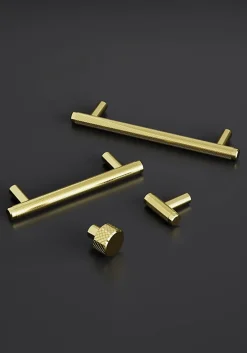 Poignée de meuble en T GoodHome Irus acier effet laiton satin doré l.136mm x l.12mm x H. 35mm entraxe 96mm