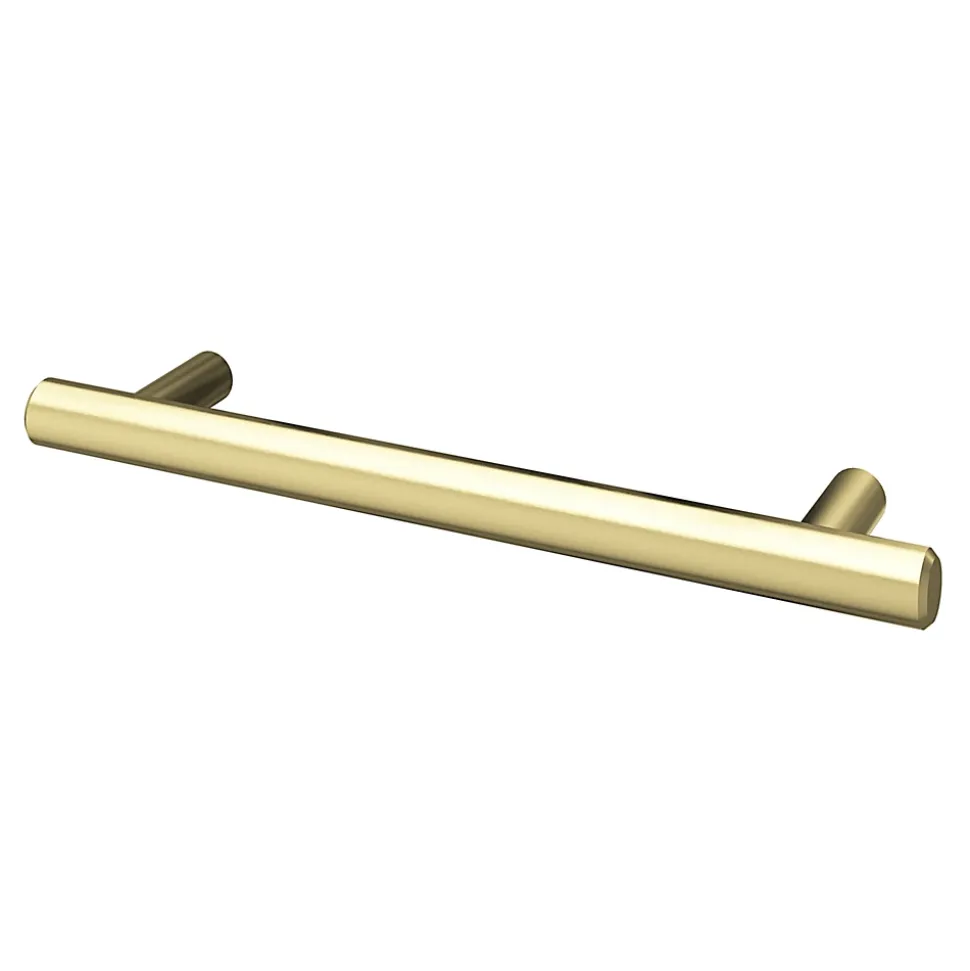 Poignée de meuble en T GoodHome Dizel acier effet laiton satin doré l.168mm x l.12mm x H. 35mm entraxe 128mm