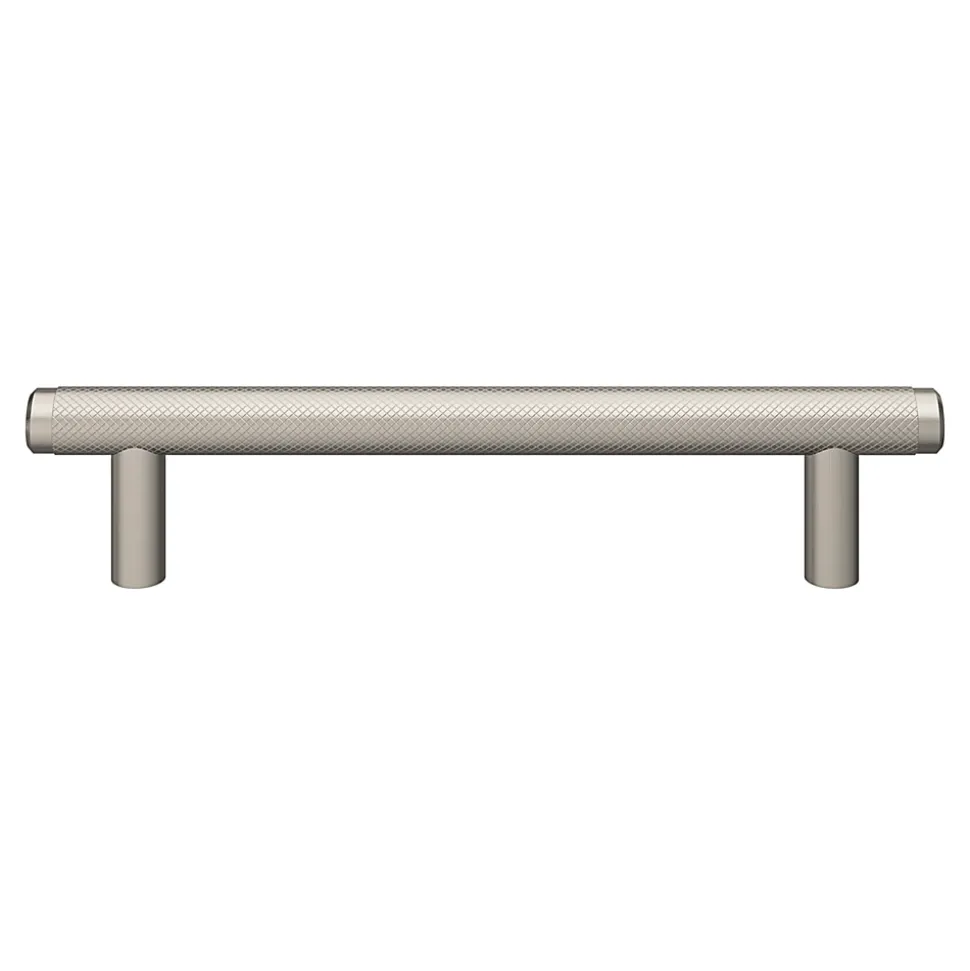 Poignée de meuble en T GoodHome Irus acier effet nickel satin gris l.168mm x l.12mm x H. 35mm entraxe 128mm