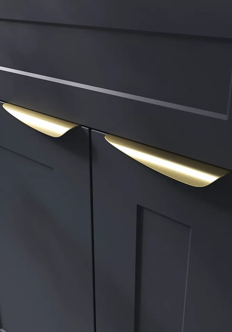 Poignée de meuble Incurvé GoodHome Skej aluminium mat noir l.152mm x l.19mm x H. 35mm entraxe 128mm