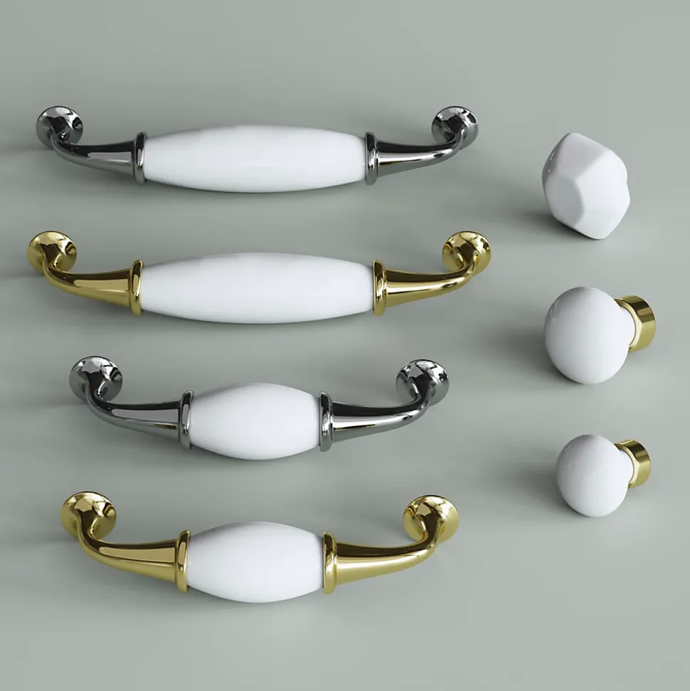 Poignée de meuble nœud GoodHome Porcelaine Vras chrome brillant l.14.2cm x h.2cm x p.3.7cm