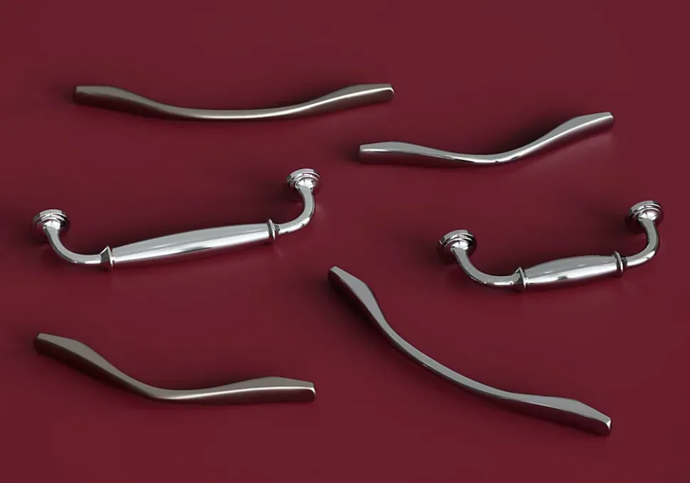Poignée de meuble nœud GoodHome Ruis effet nickel satin gris l.137mm x l.10mm x H. 25mm entraxe 96mm