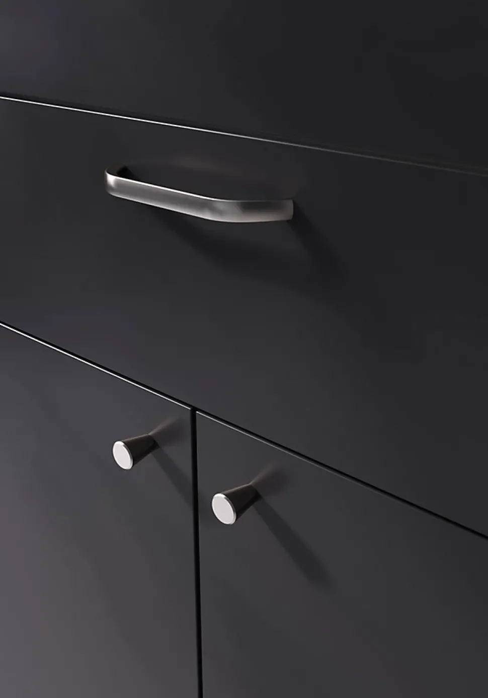 Poignée de meuble nœud GoodHome Irvil aluminium effet nickel satin gris l.142mm x l.12mm x H. 30mm entraxe 128mm