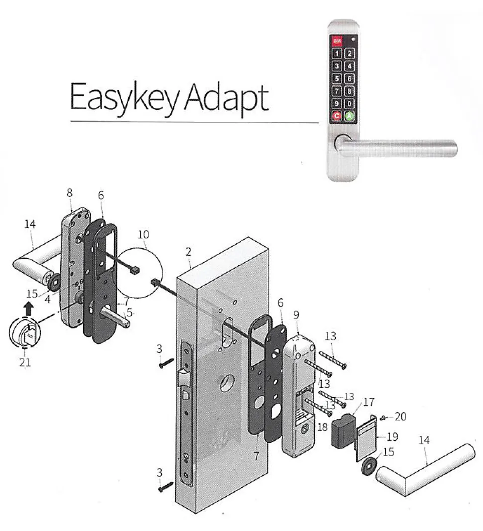 Poignée électronique serrure à code Easykey DOM serrure inox porte intérieure 35 mm sans clé