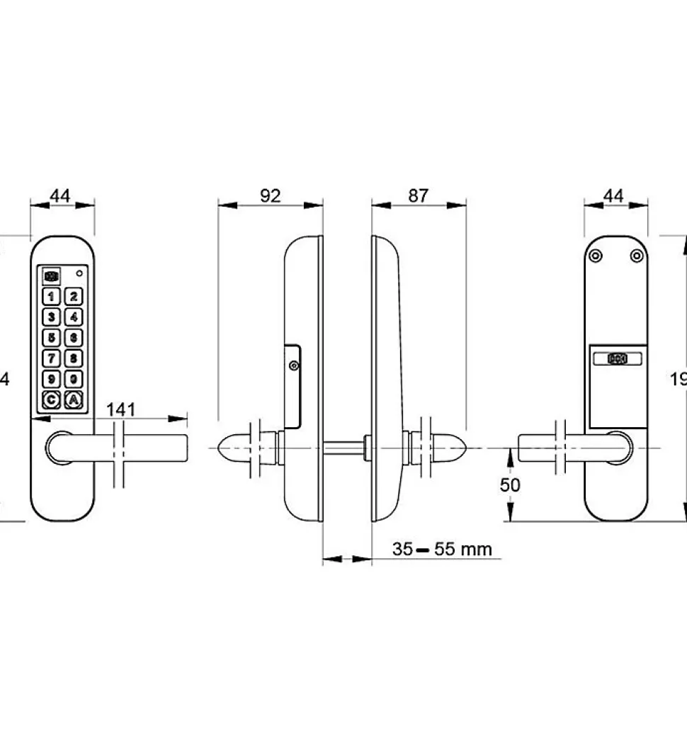 Poignée électronique serrure à code Easykey DOM serrure inox porte intérieure 35 mm sans clé