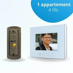 Portier interphone vidéo pino 4 fils - 1 écran blanc 7