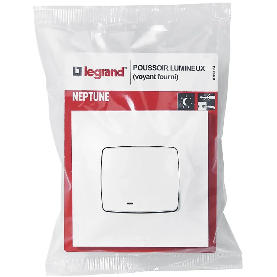 Poussoir lumineux Legrand Neptune plastique blanc