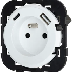 Prise avec terre Jacobsen Espen blanc à composer, 2xUSB-A+C