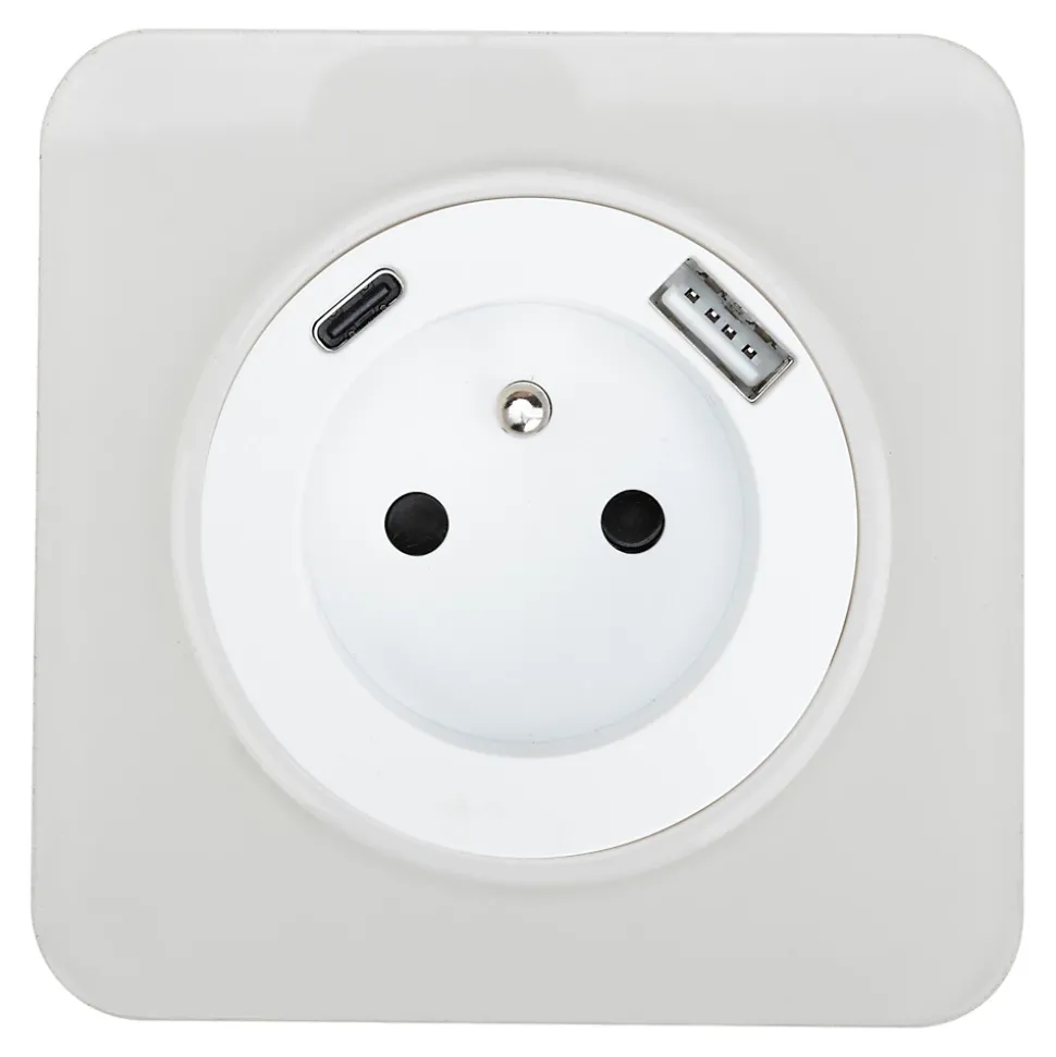 Prise avec terre Jacobsen Espen blanc à composer, 2xUSB-A+C