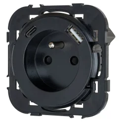Prise avec terre Jacobsen Espen noir à composer + 1xUSB-A + 1xUSB-C