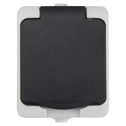 Prise avec terre étanche en saillie gris complet - H 7,6 cm / L 5,5 cm / P 4,3 cm