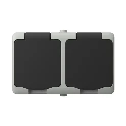 Prise avec terre étanche en saillie gris complet - H 8,5 cm / L 6,5 cm / P 5 cm