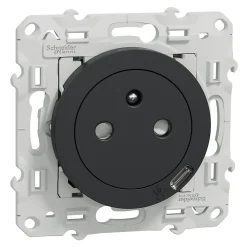Prise de courant avec terre affleurante + usb C 10.5W Schneider Electric Odace anthracite