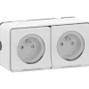 Prise de courant double avec 2 pôles + terre étanche complète saillie Schneider Electric Mureva Styl blanc