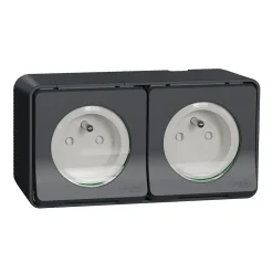 Prise de courant double avec 2 pôles + terre étanche complète saillie Schneider Electric Mureva Styl anthracite