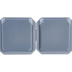 Prise de courant étanche - Plexo - Composable - Legrand - 2 x 2P+T - 16 A - Gris - IP55 - Horizontale - Précâblée