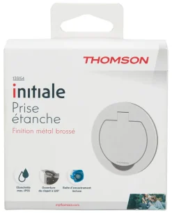 Prise de sol étanche ronde 16A 2 pôles + terre, aluminium brossé IP55, Thomson