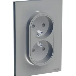 Prise double avec terre complète Schneider Electric Odace aluminium