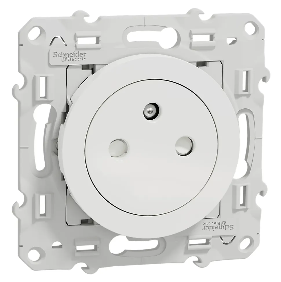 Prise 2 pôles + terre affleurante connexion rapide Odace Schneider Electric blanc