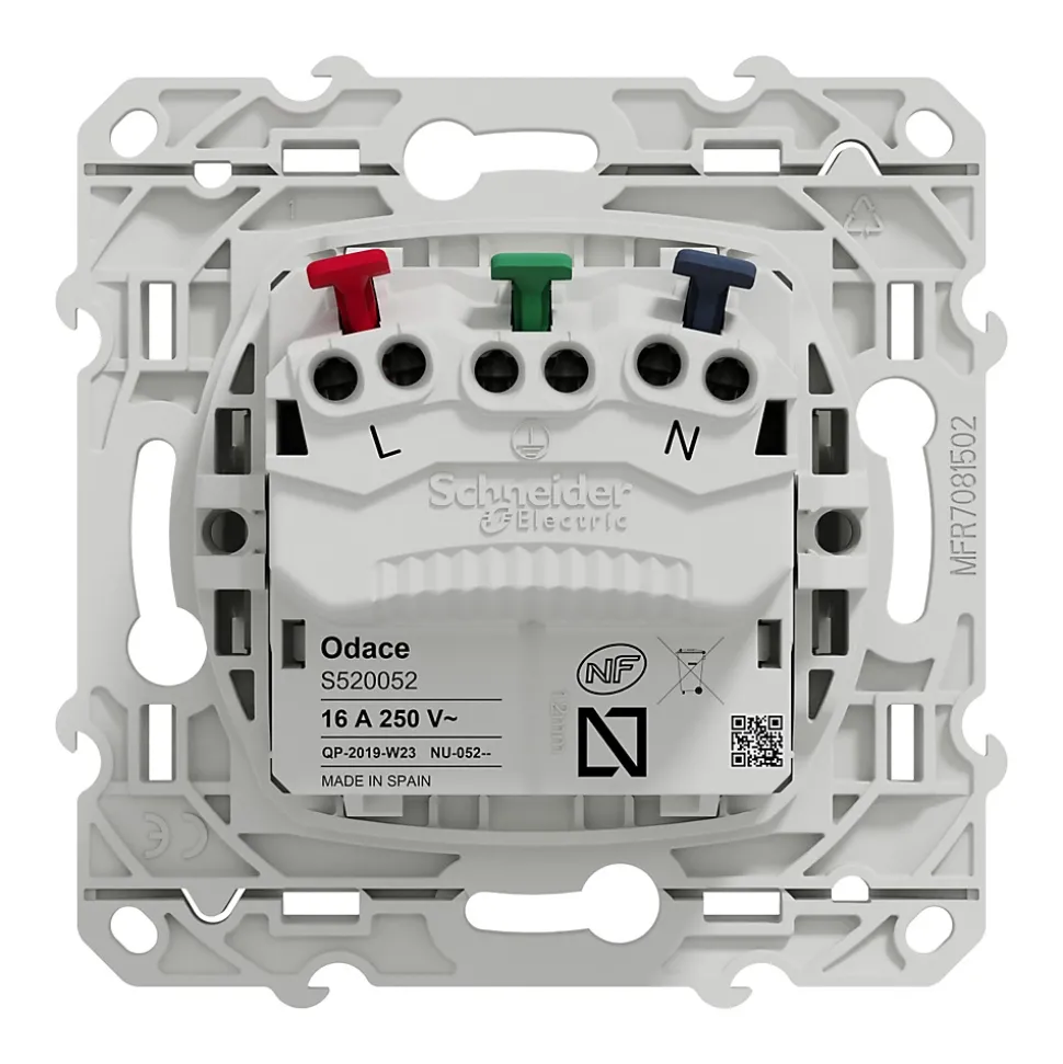 Prise 2 pôles + terre affleurante connexion rapide Odace Schneider Electric blanc