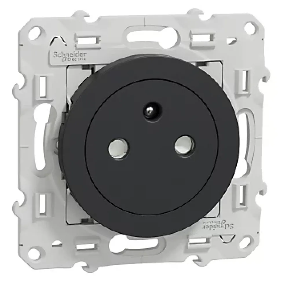 Prise 2 pôles + terre affleurante connexion rapide Odace Schneider Electric anthracite