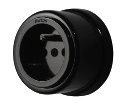 Prise 2 pôles + terre 16A Fontini Garby Porcelaine noire ronde