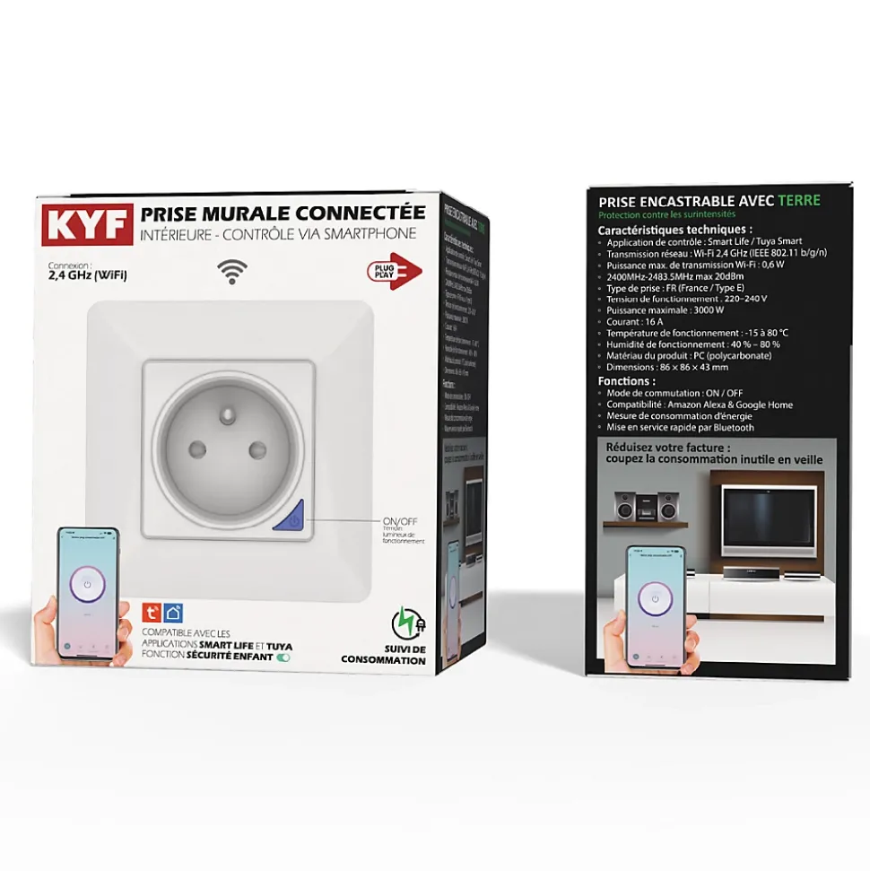 4 Prises encastrées 3000W & Ports USB-A + USB-C Wifi + Suivi de consommation