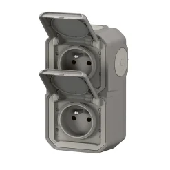 Prise verticale Legrand Plexo gris en saillie, lot de 2