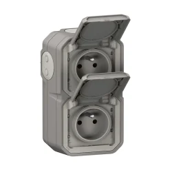 Prise verticale Legrand Plexo gris en saillie, lot de 2