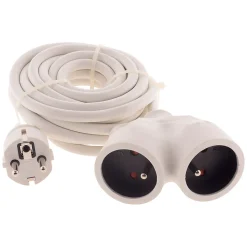 Prolongateur Bi tête 3G1,5mm² - Blanc 5m - 1 prise mâle + 2 prises Femelle - Blanc - Zenitech