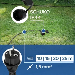 Rallonge de jardin noire Schuko 10 m 3x1,5 mm² IP44 HOROZ