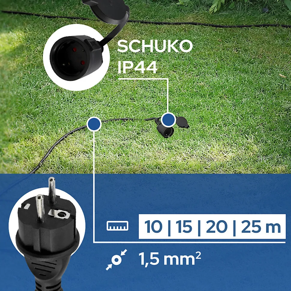 Rallonge de jardin noire Schuko 10 m 3x1,5 mm² IP44 HOROZ