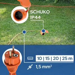 Rallonge de jardin orange Schuko 20 m 3x1,5 mm² IP44 HOROZ